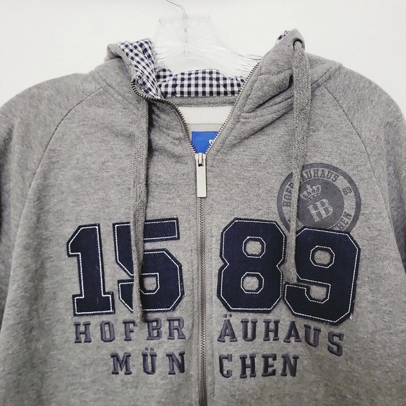 Hofbrauhaus Munchen Jacket Hoodie L Gray Full Zip Hooded Outerwear Streetwear - Picture 3 of 11
